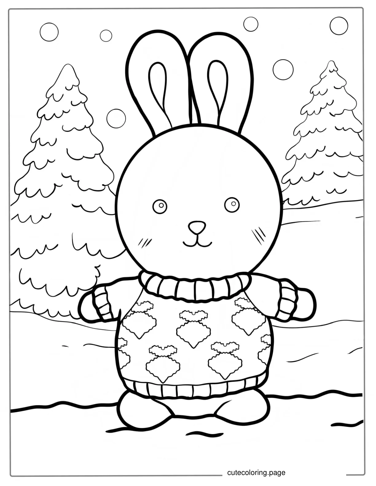 Christmas Themed Rabbit In Snow Coloring Sheet coloring page