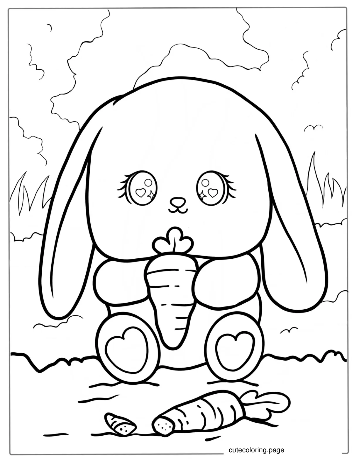 Cute Kawaii Rabbit Eating Rabbit Coloring For Toddlers coloring page