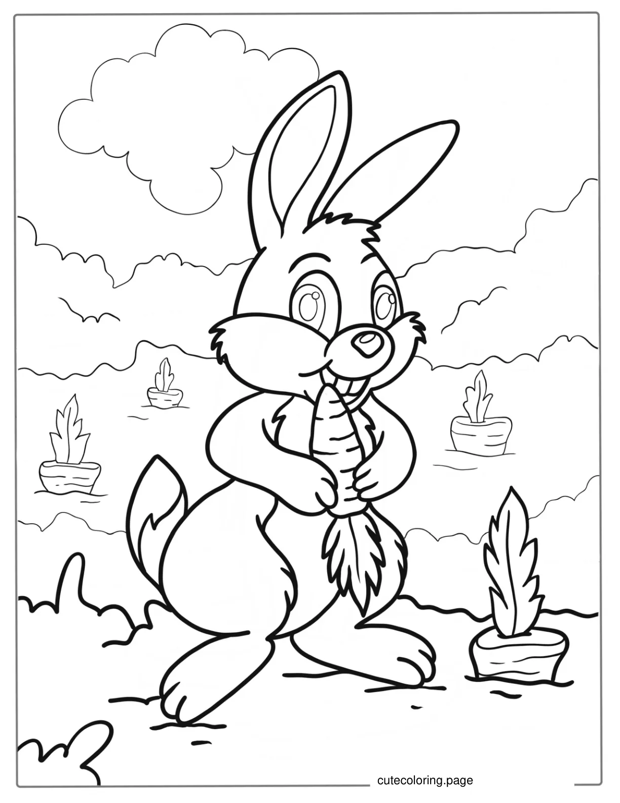 Cute Rabbit Eating A Carrot Coloring Sheet coloring page