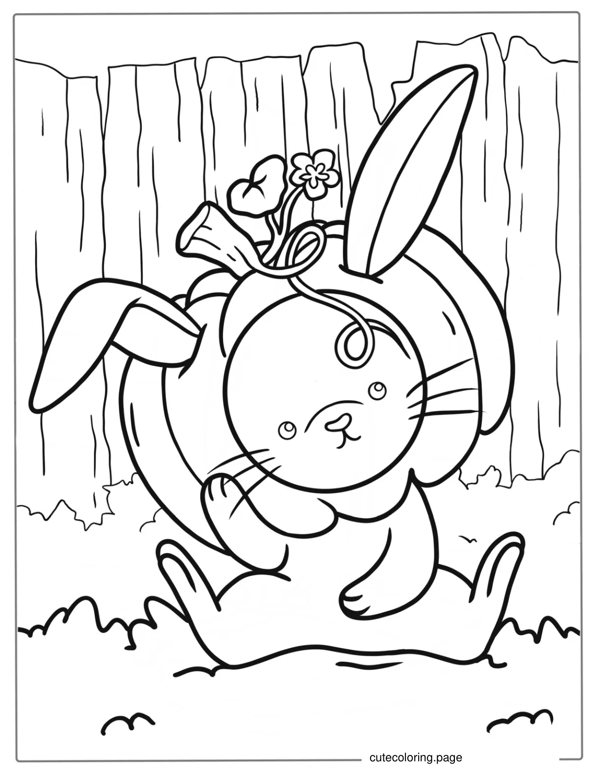 Cute Rabbit With A Pumpkin On Head Coloring Sheet coloring page