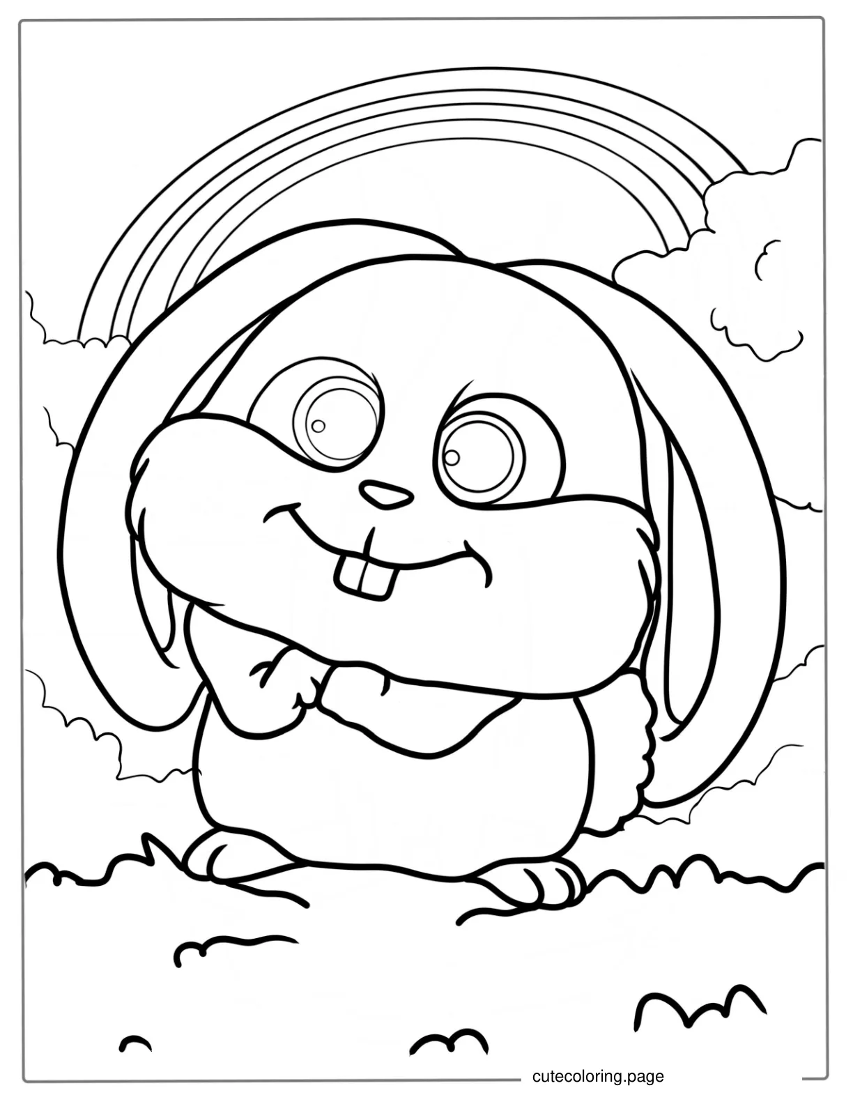 Super Cute Baby Rabbit With Big Teeth And Rainbow coloring page