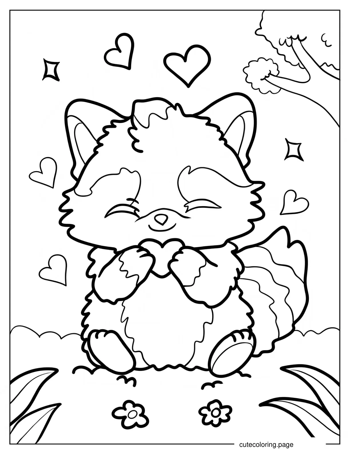 Cartoon Racoon Holding A Love Heart Coloring Page coloring page