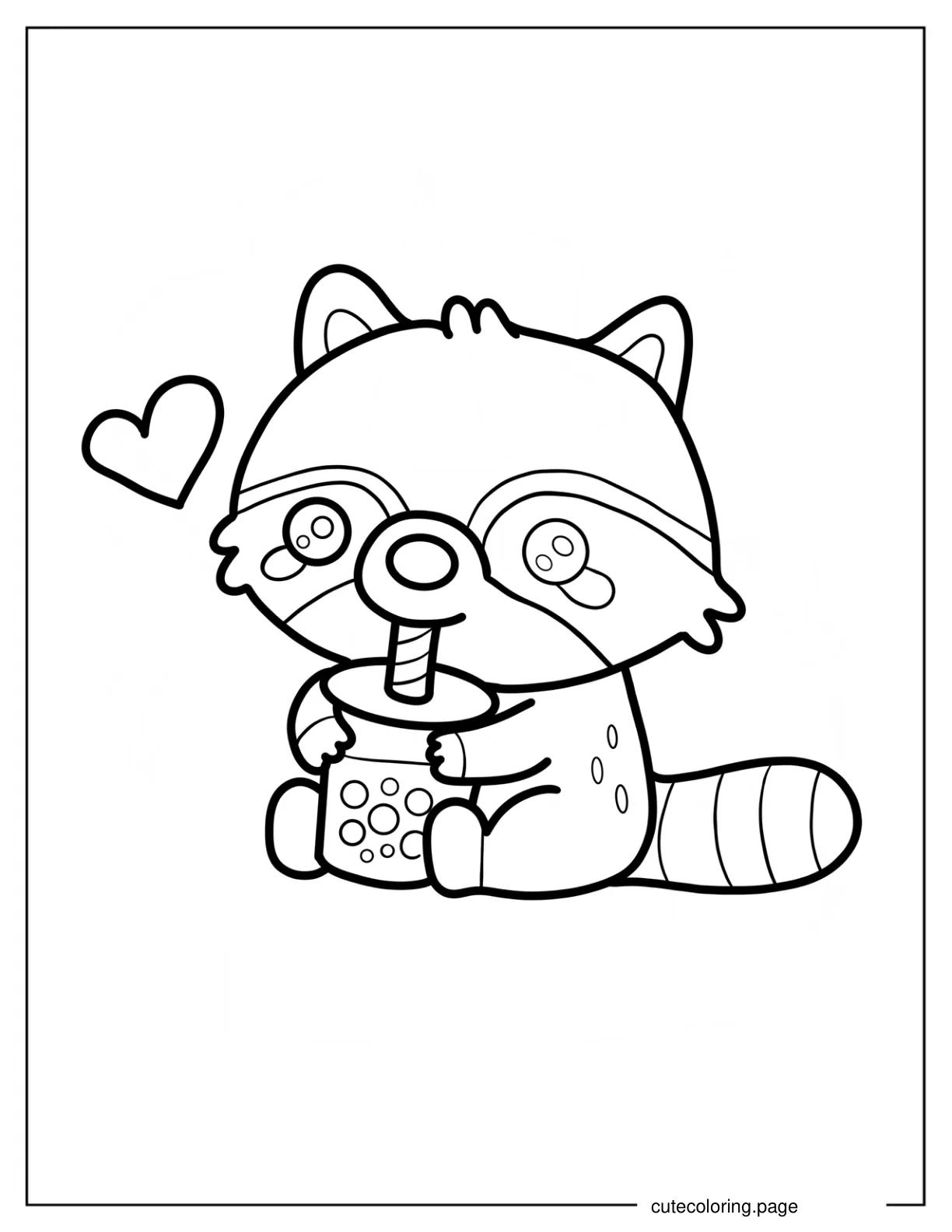 Chibi Racoon Drinking Boba Tea Coloring Page For Kids coloring page