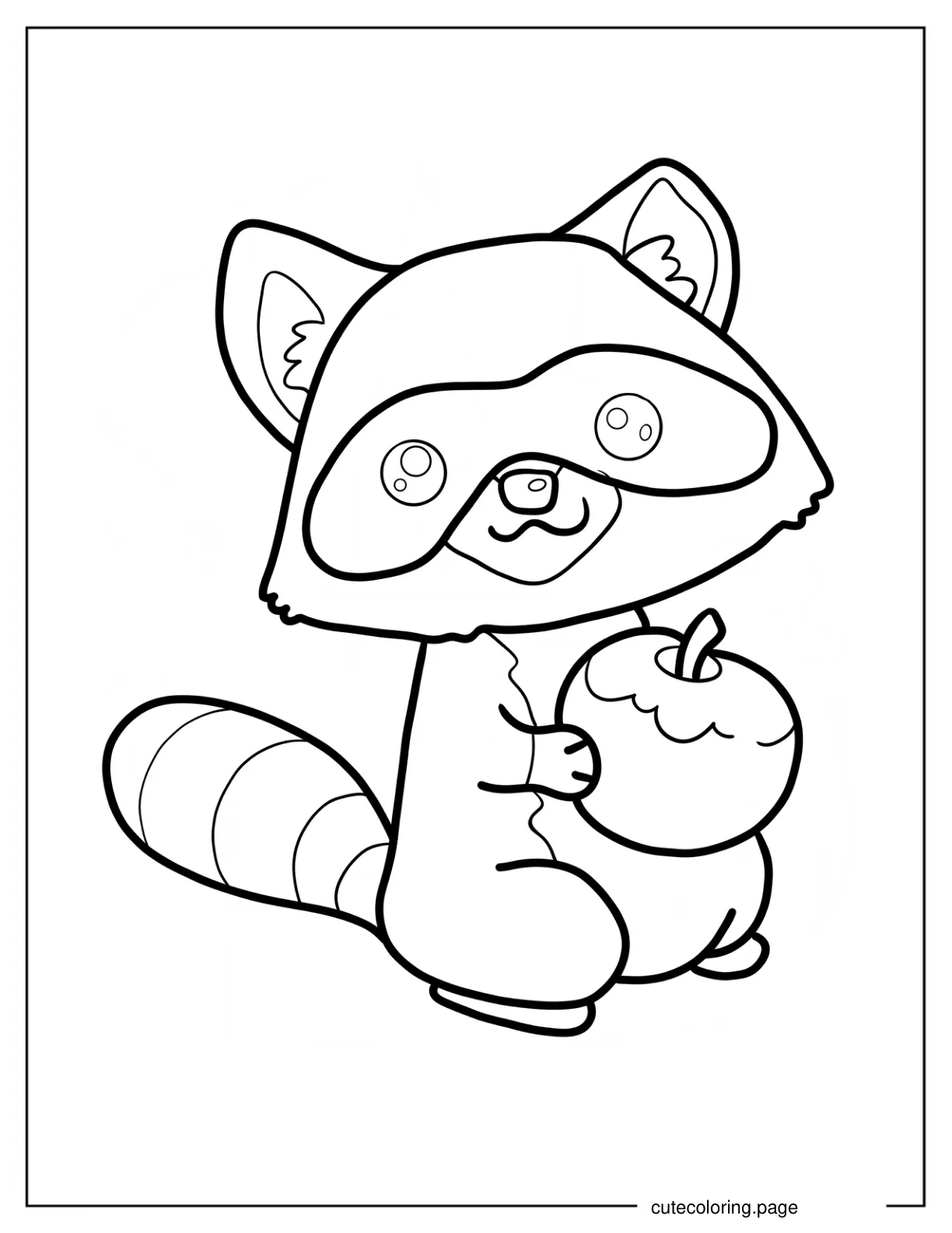 Easy Racoon Holding Apple Coloring Page For Preschoolers coloring page