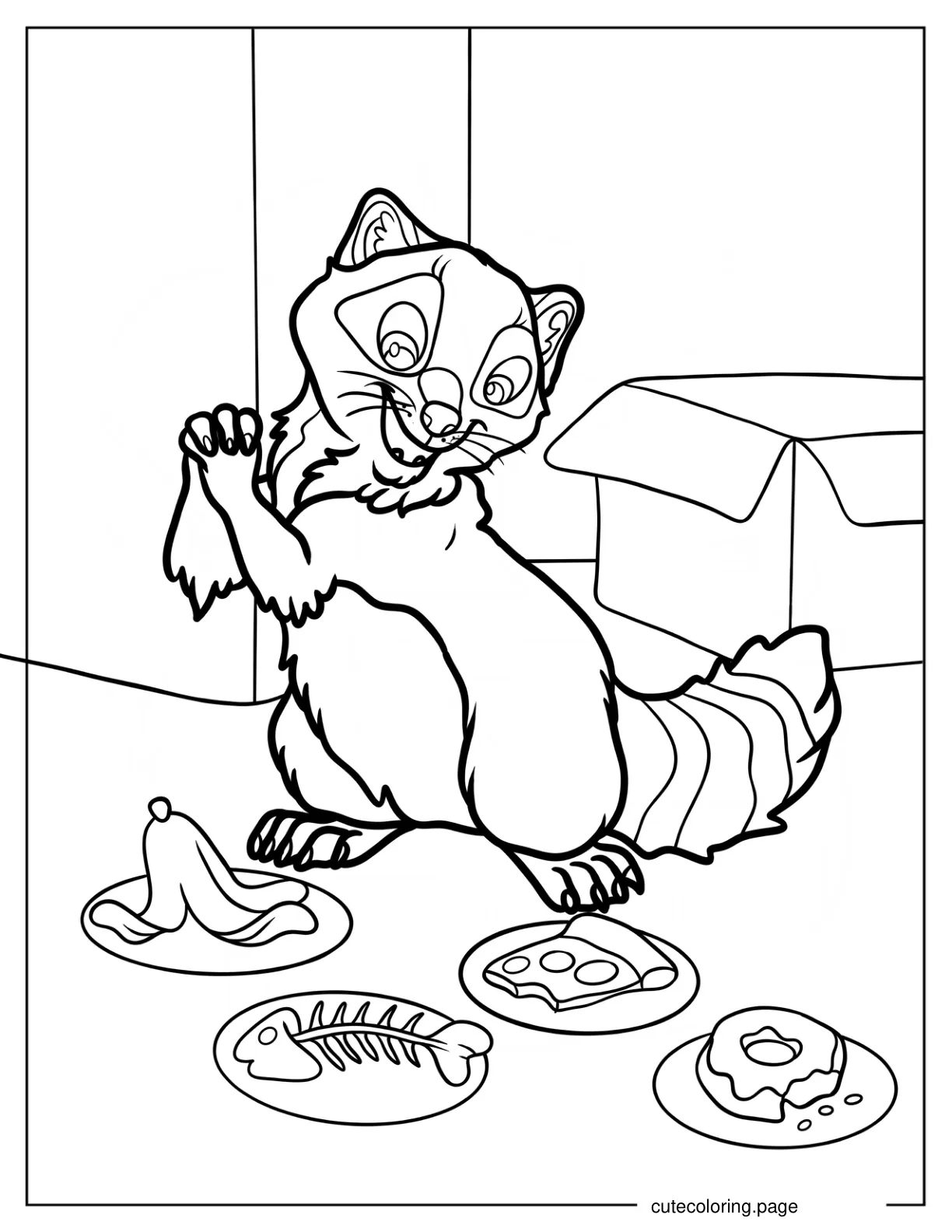 Happy Racoon With Leftover Food coloring page