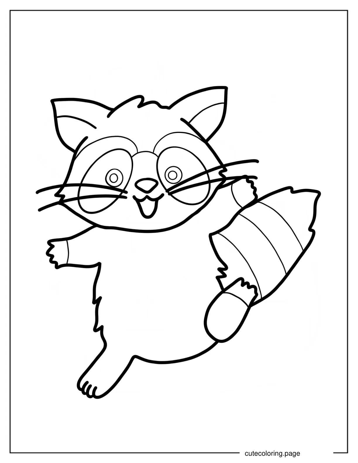 Kawaii Baby Racoon Dancing Coloring Sheet For Preschoolers coloring page