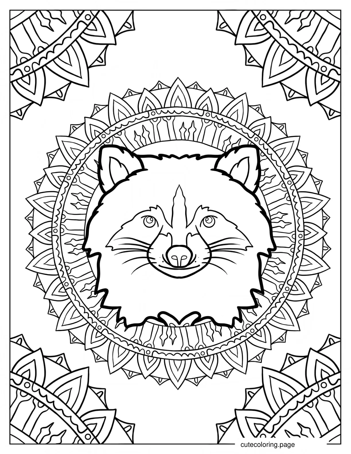 Racoon In A Flower Mandala Coloring Page coloring page