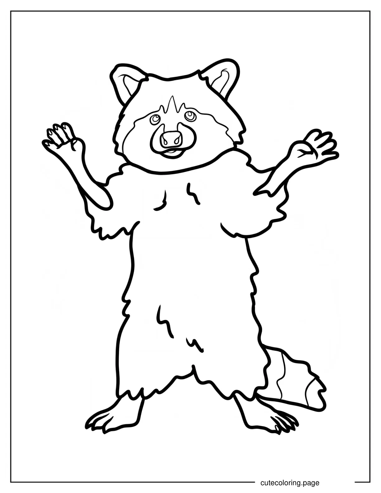 Realistic Racoon Standing Coloring Sheet For Kids coloring page