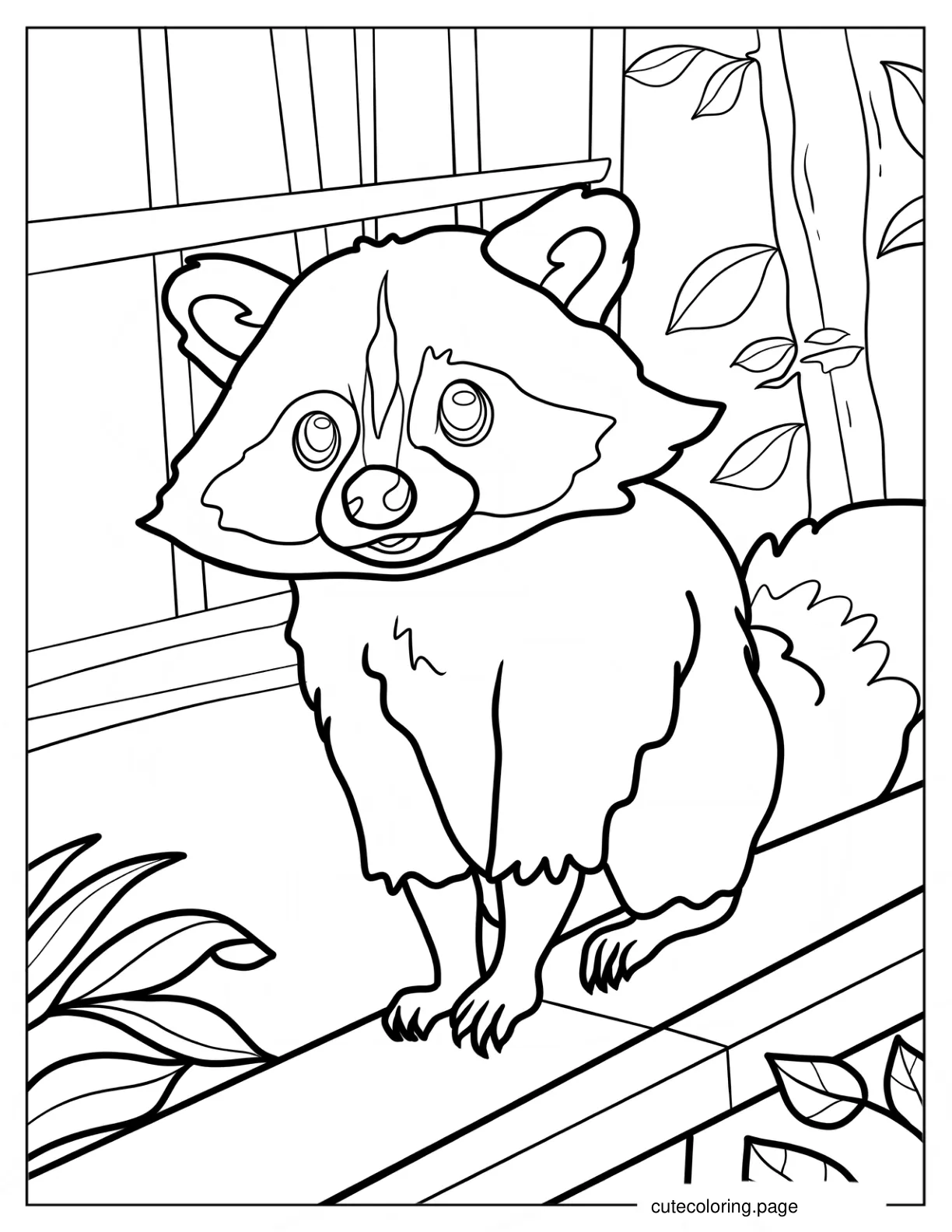 Small Racoon Balancing On A Ledge Coloring Sheet coloring page