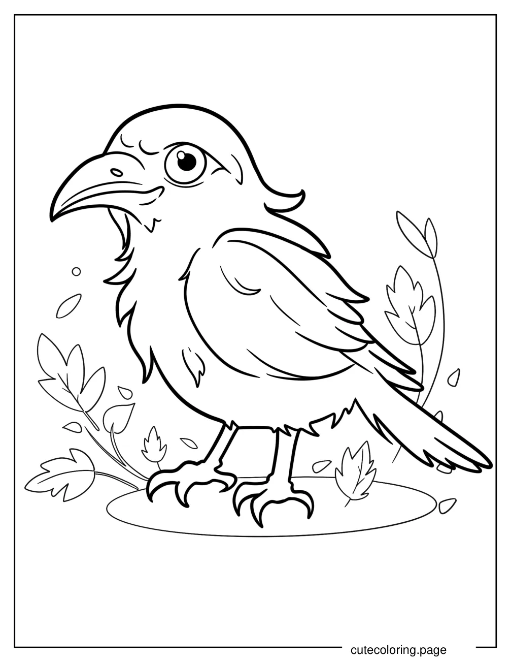 Baby Raven With Leaves Coloring Page For Kids coloring page