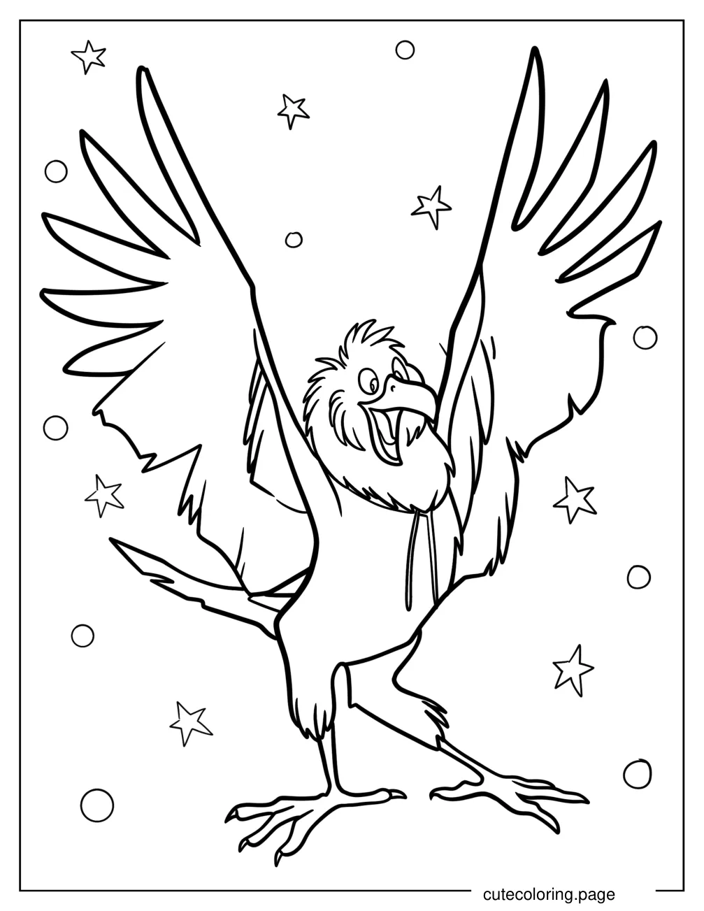 Cartoon Raven With Outspread Wings Coloring Page For Kids coloring page