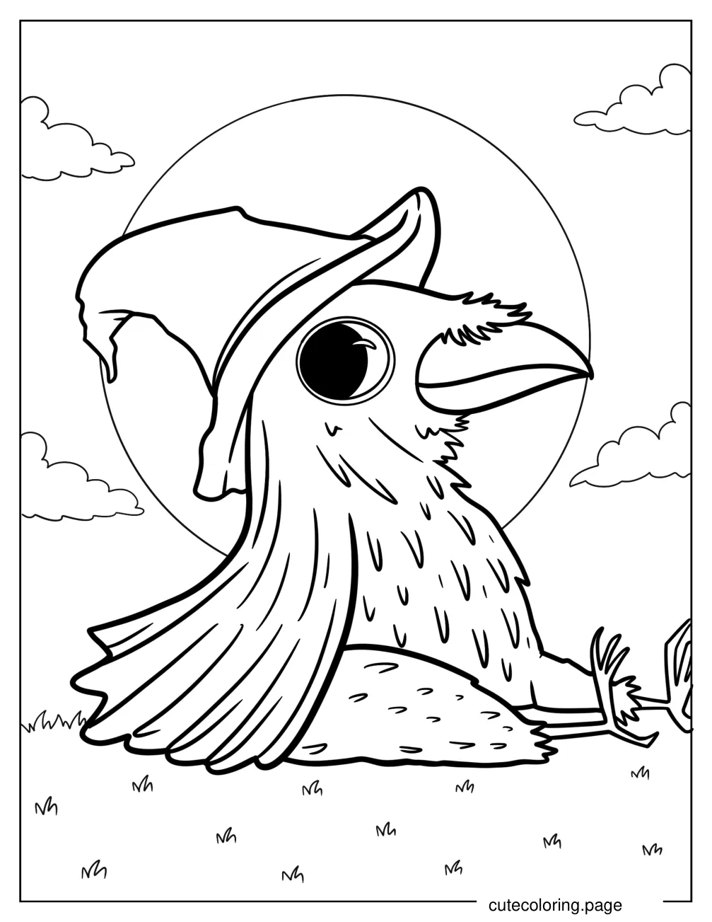 Chibi Raven Wearing A Witch_s Hat Coloring Page For Kids coloring page