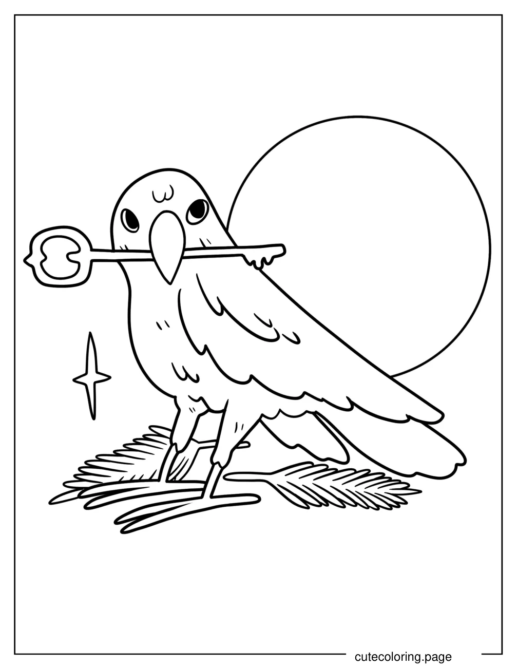 Easy Raven Carrying A Shiny Key Coloring Sheet For Kids coloring page