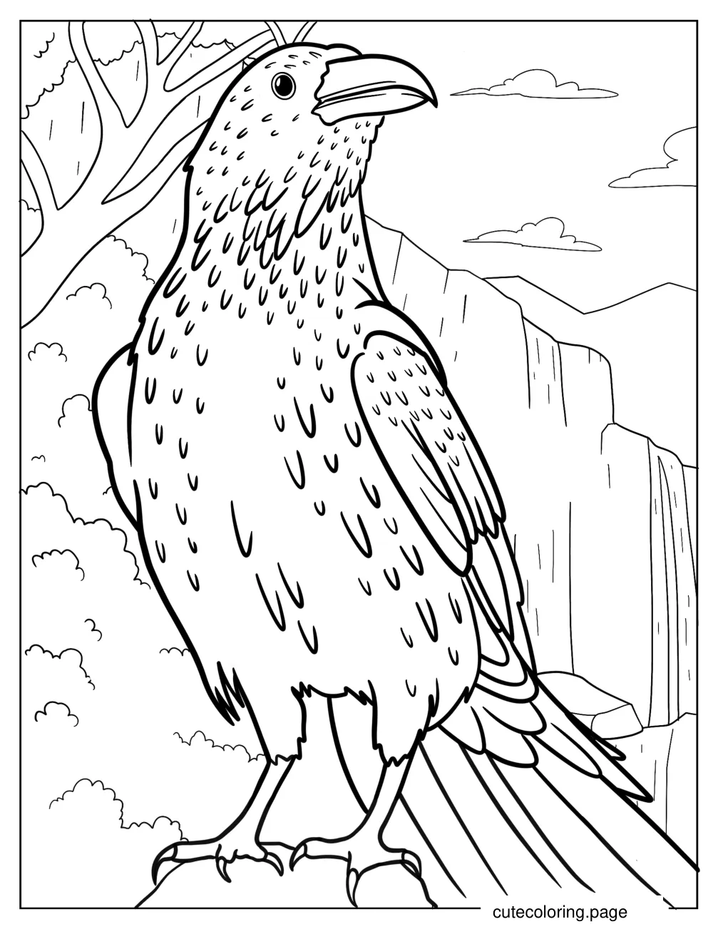 Large Realistic Raven Coloring Page coloring page