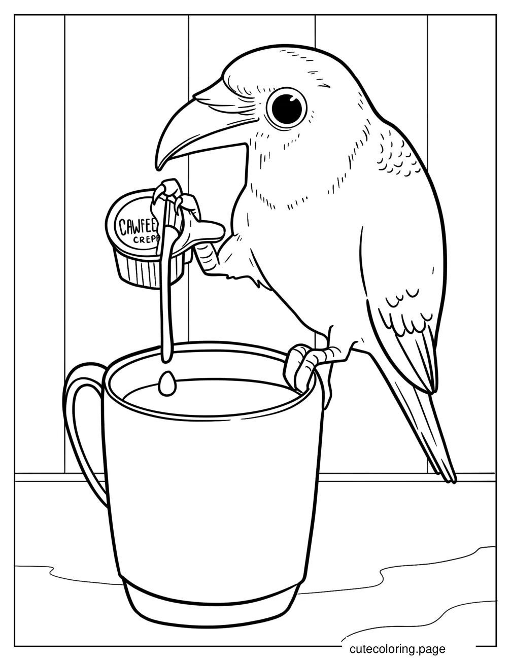 Raven Adding Syrup To Coffee Coloring Page coloring page