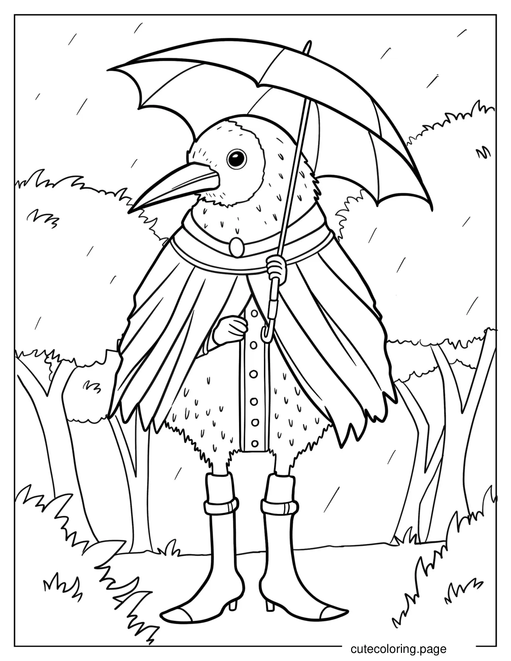 Raven Holding An Umbrella In The Rain coloring page