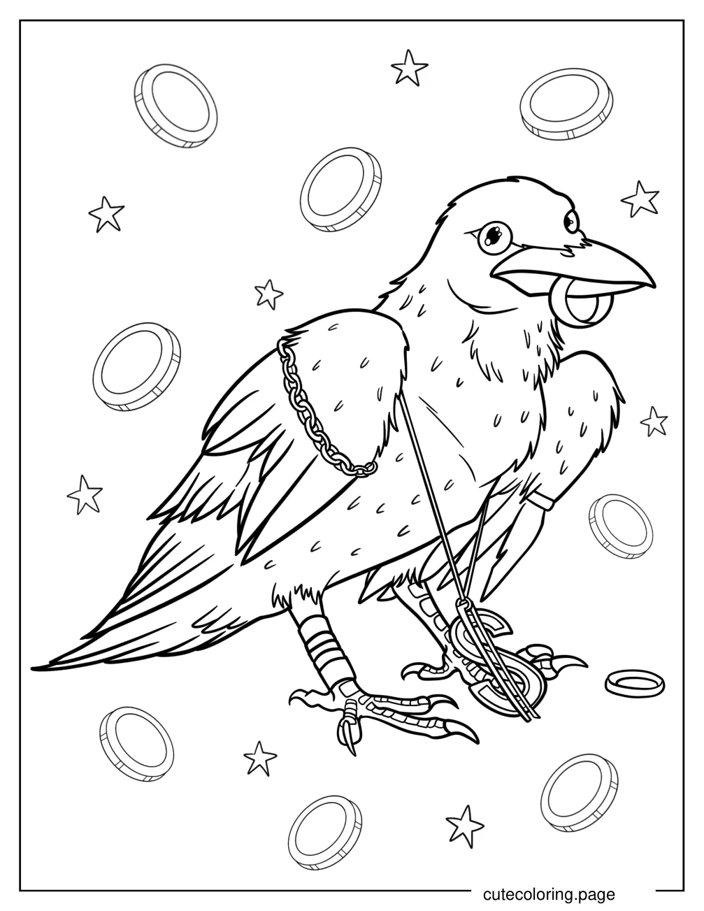 Raven Surrounded By Shiny Jewelry coloring page