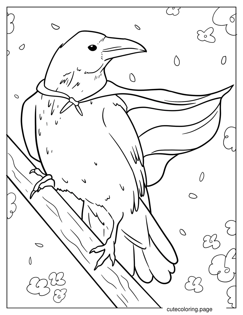 Raven Wearing A Cape While Perched On A Tree Coloring Page coloring page