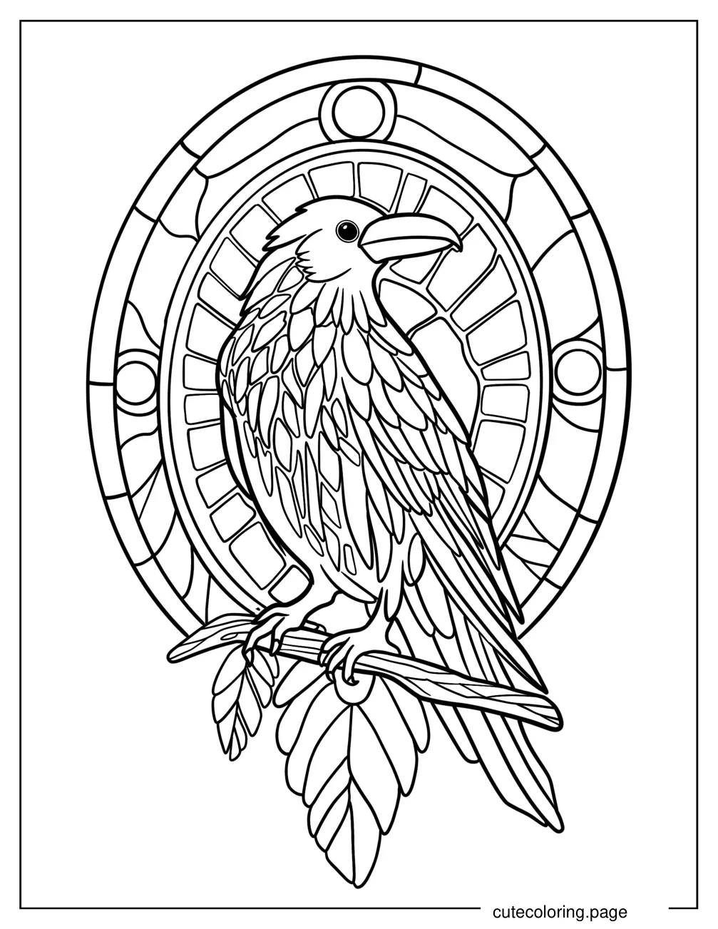 Raven With Stained Glass In The Background coloring page