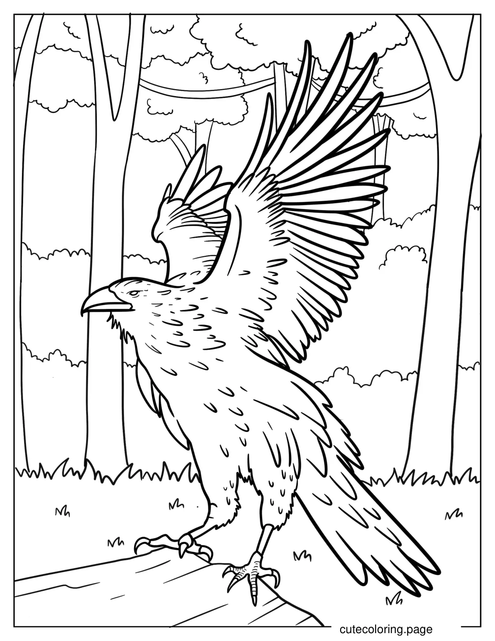 Scary Raven Spreading Its Wings coloring page