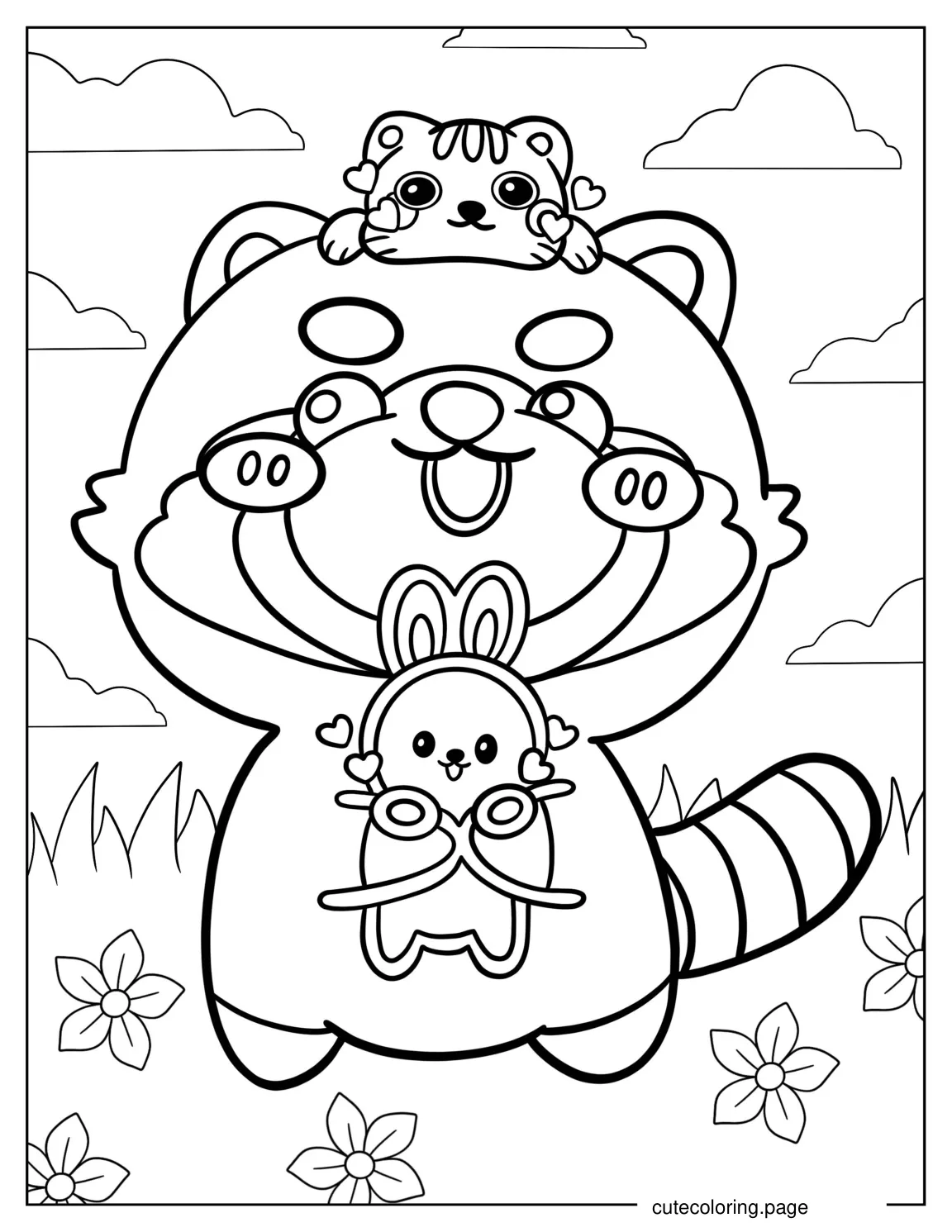 Adorable Kawaii Red Panda coloring page