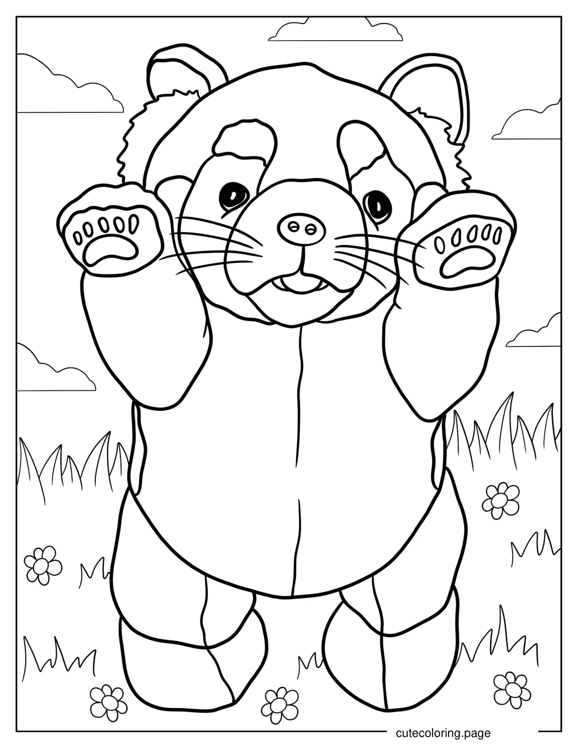 Cute Baby Red Panda In Grass coloring page