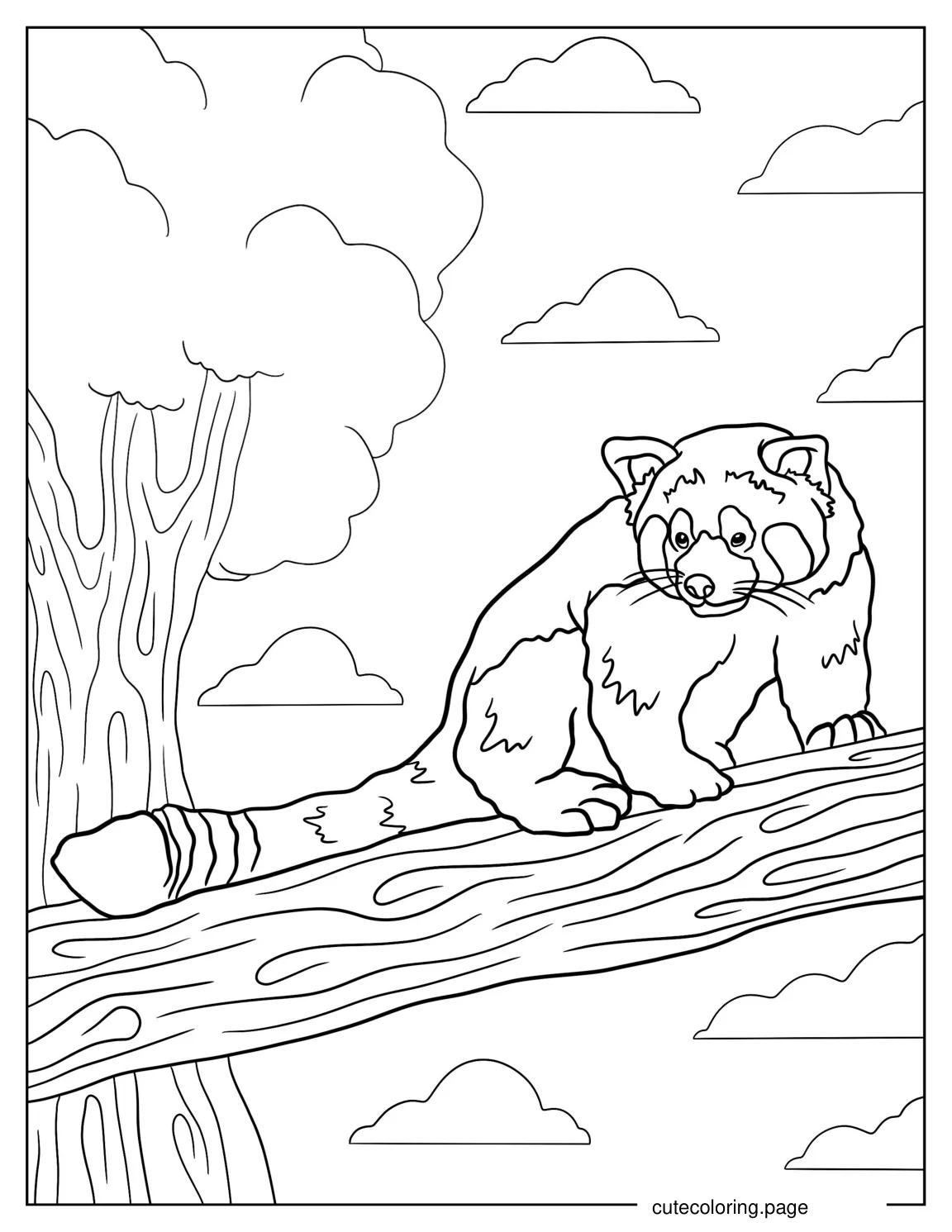 Red Panda In Tree Coloring Page For Kids coloring page