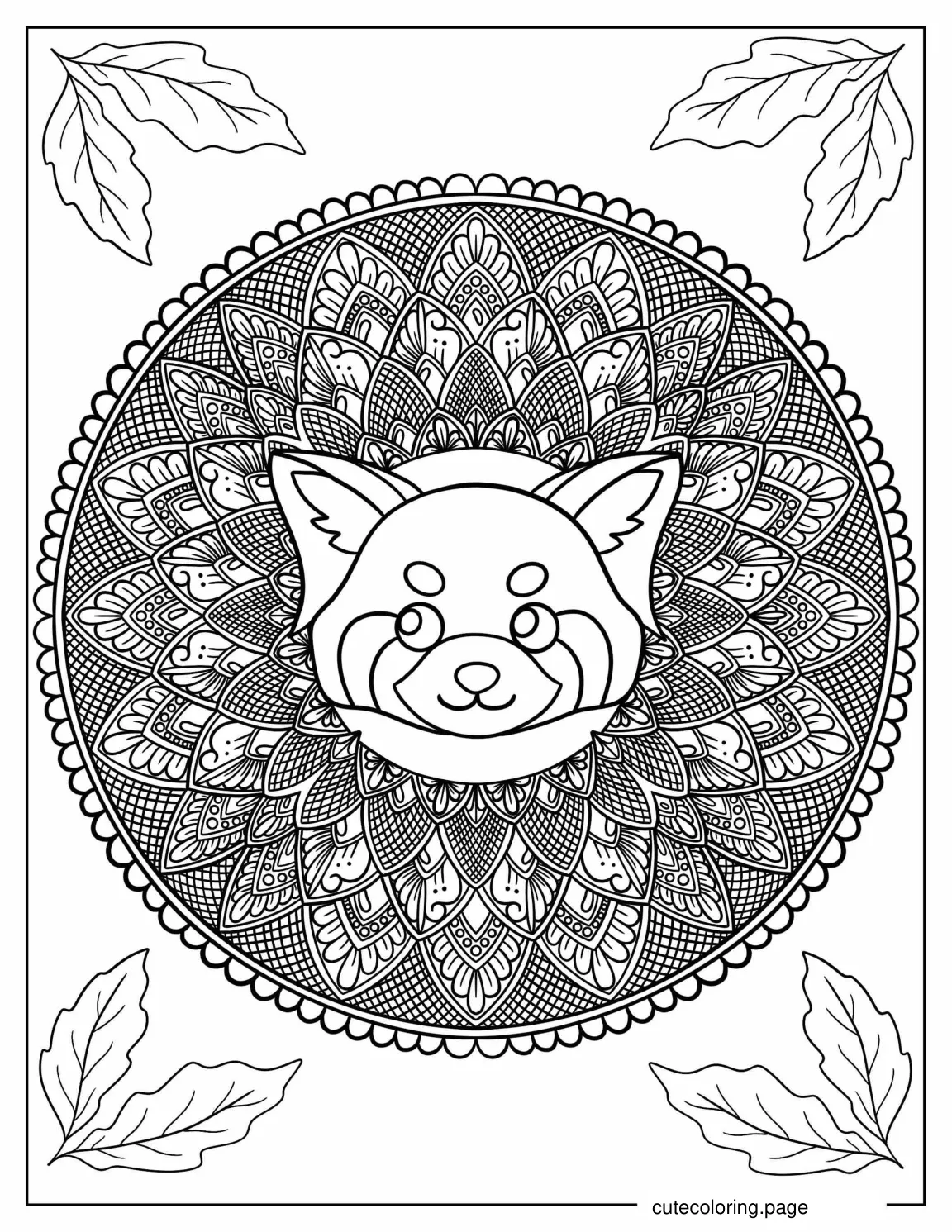 Red Panda Mandala For Adults coloring page