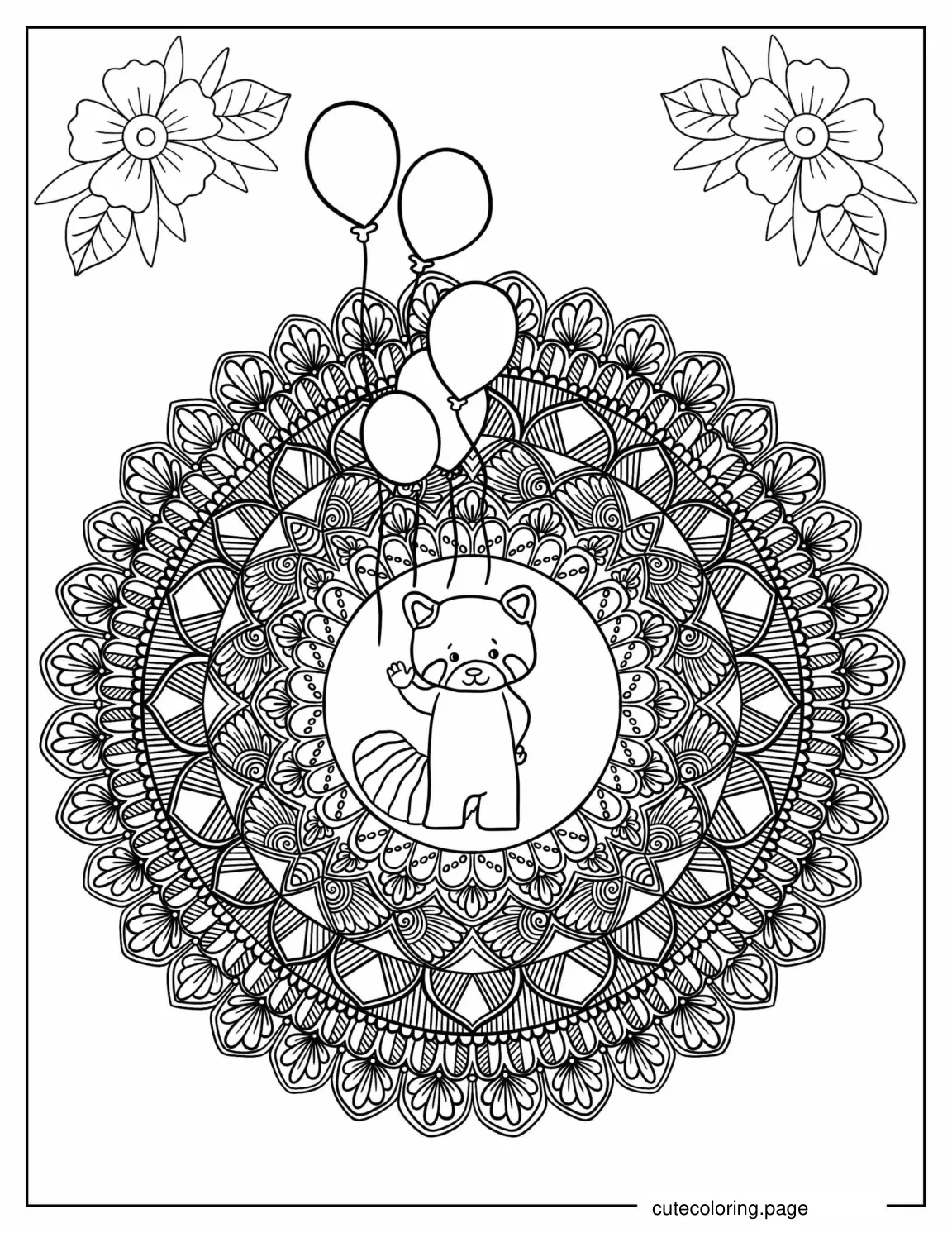 Red Panda Mandala To Color For Relaxation coloring page