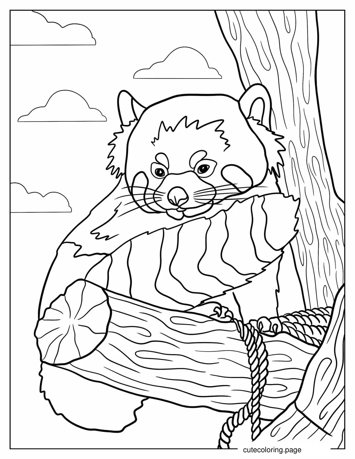 Red Panda Sitting In Tree To Color coloring page