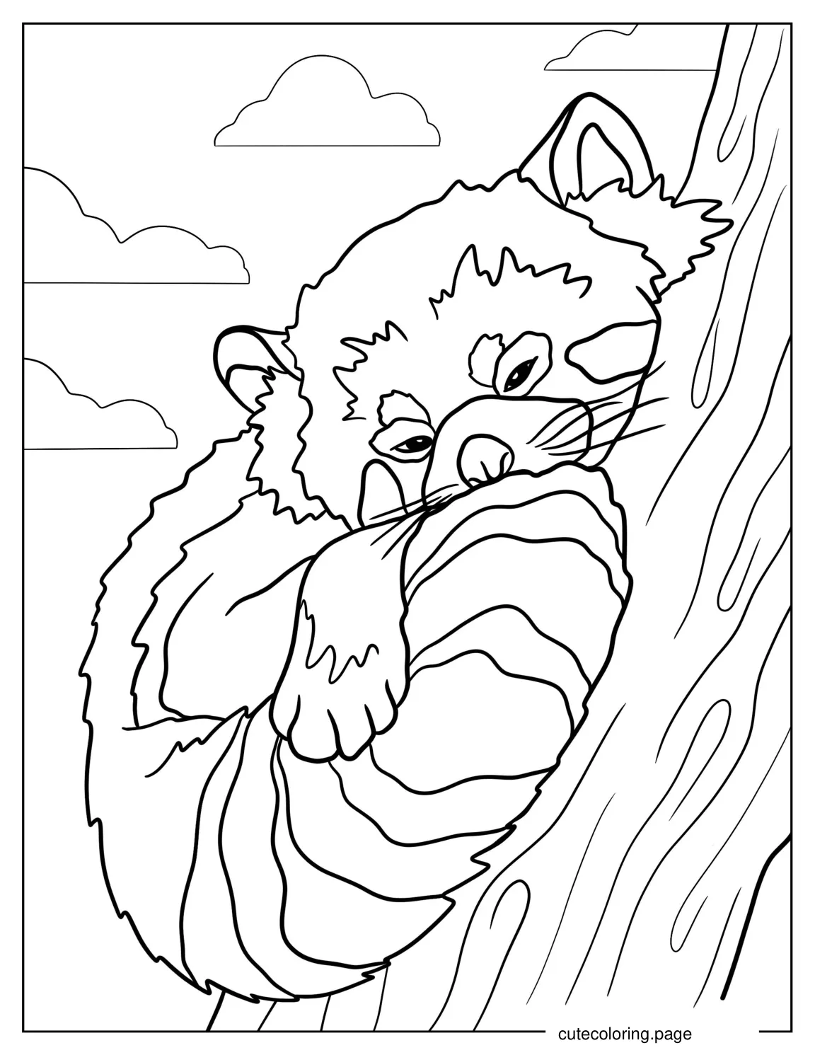 Red Panda Sleeping In Tree coloring page