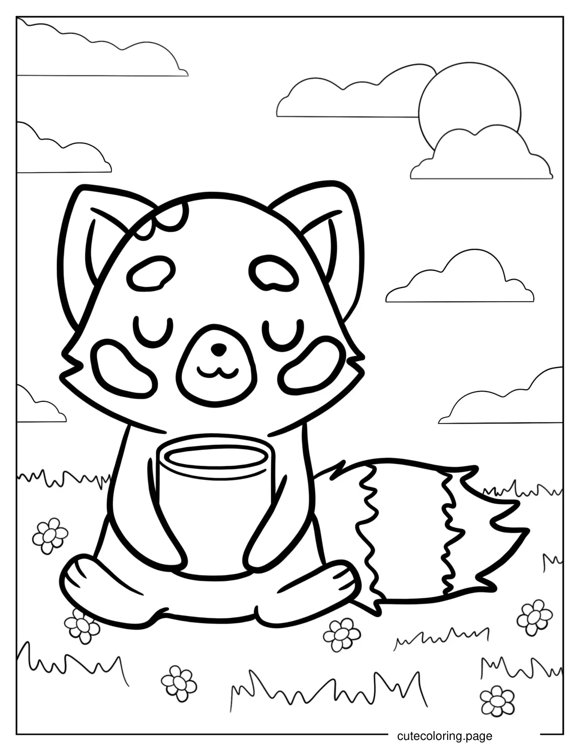 Simple Cartoon Red Panda To Color For Preschoolers coloring page