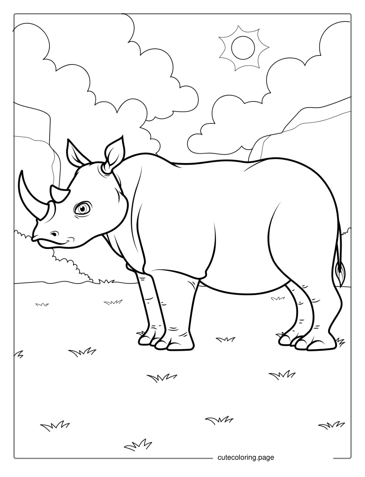 African Rhino In The Wild To Color coloring page