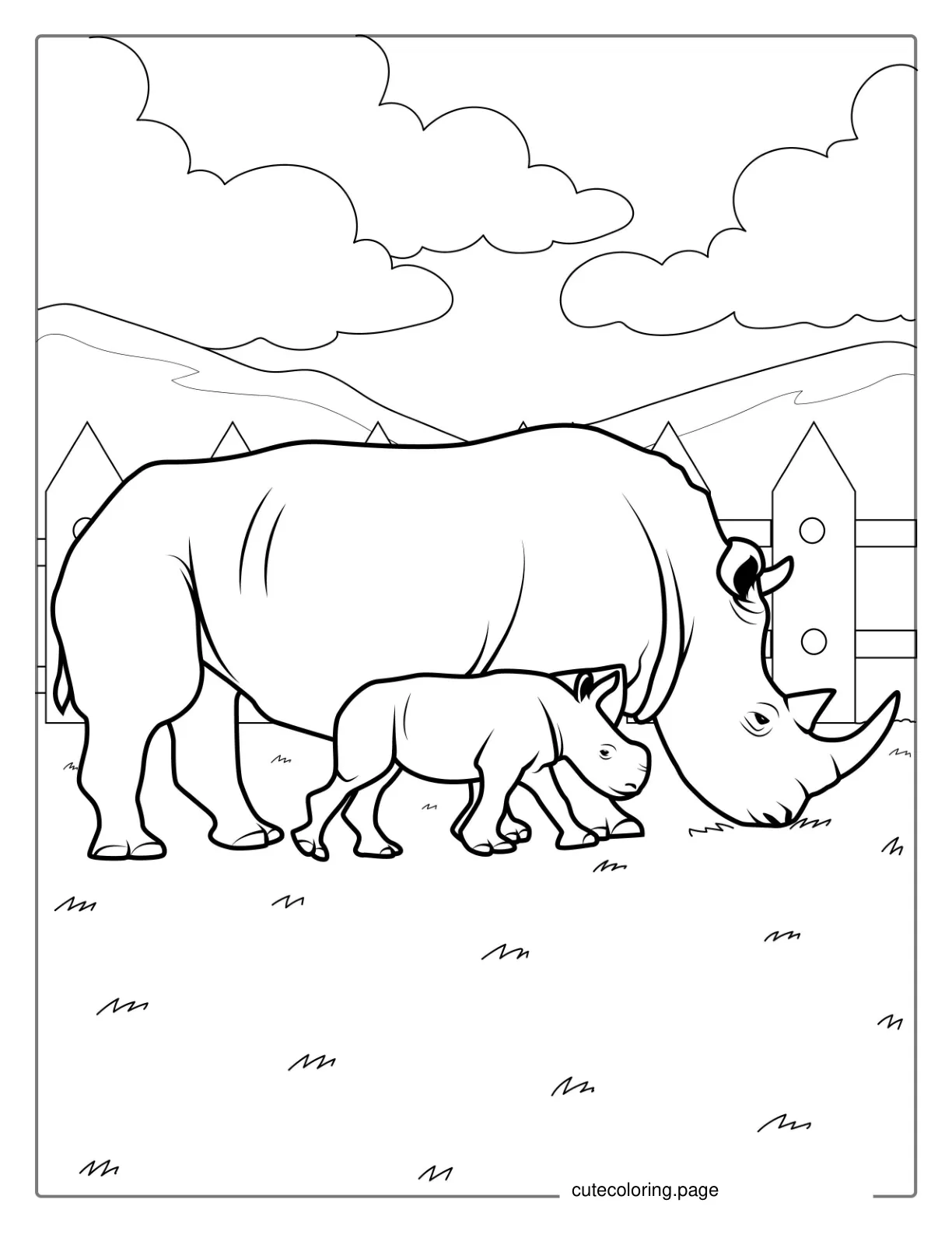 Coloring Page Of New Born Rhino And Mother coloring page