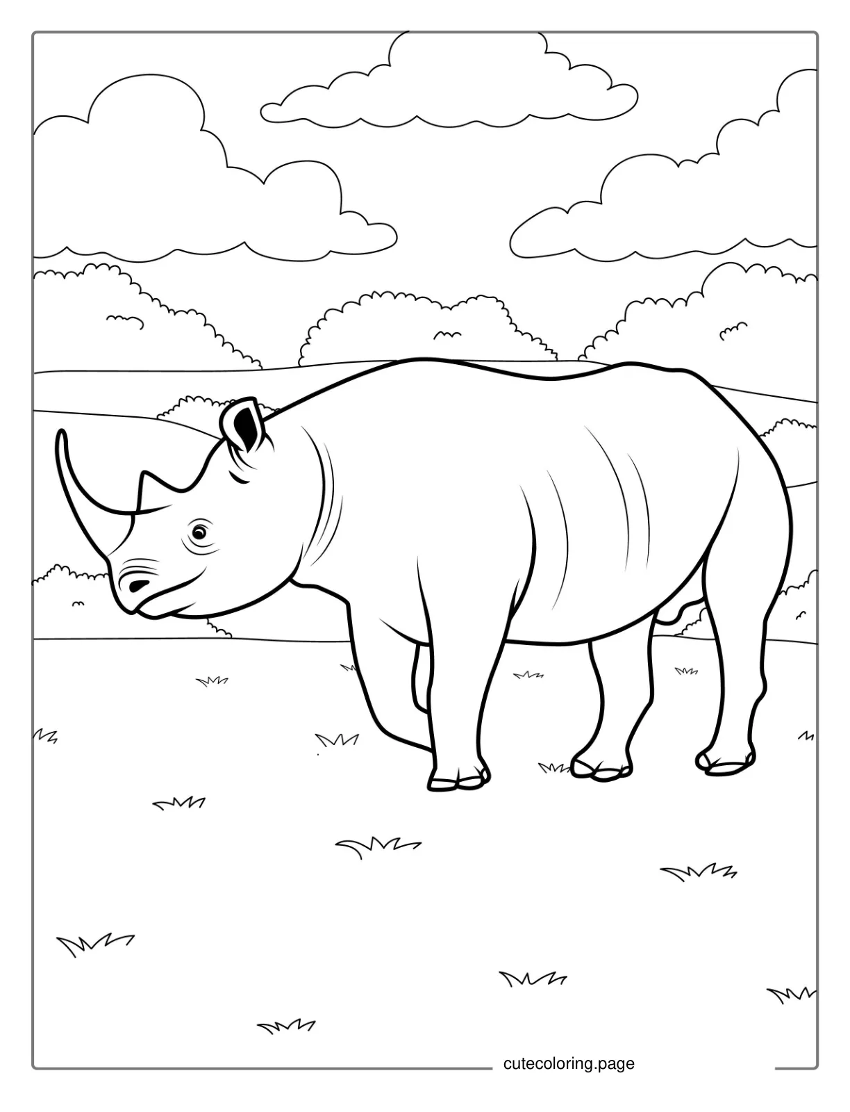 Coloring Page Of a Realistic Looking Rhino coloring page