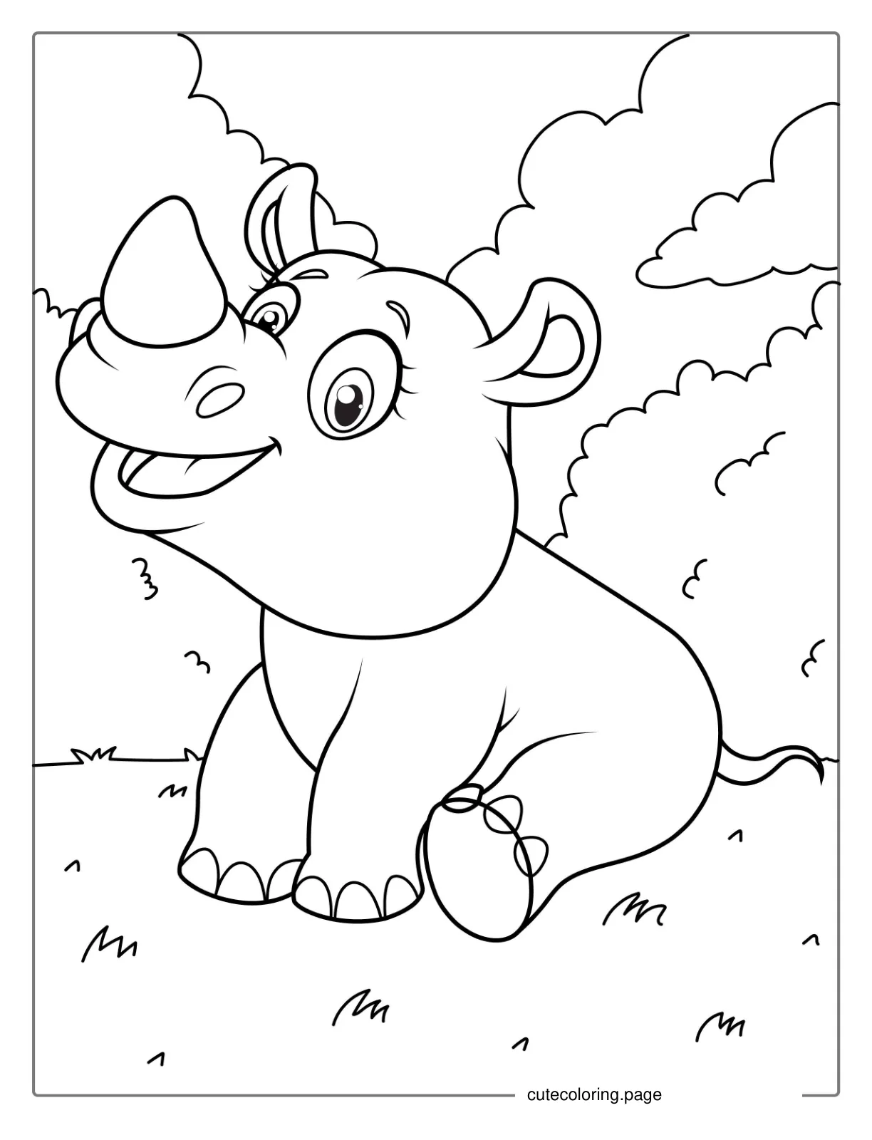 Cute Baby Rhino To Color For Preschoolers coloring page