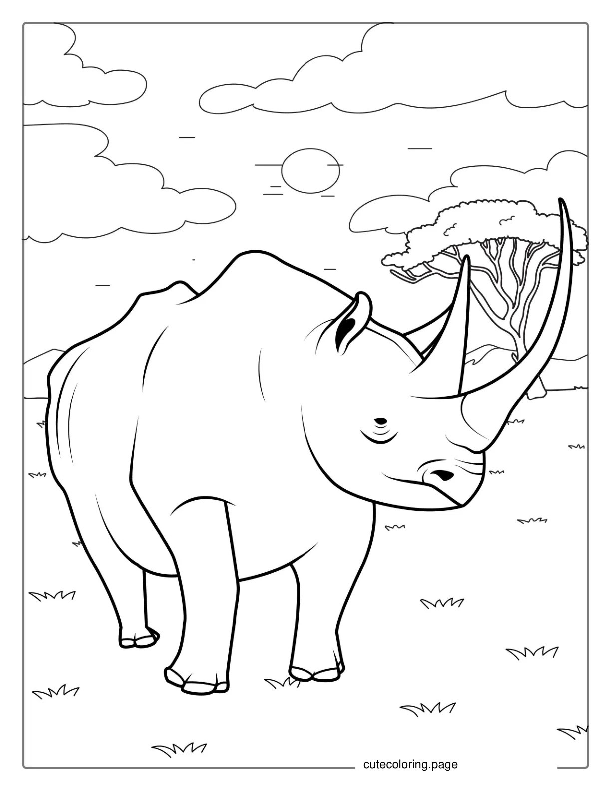 Detailed Black Rhino With Pointy Horns To Color coloring page