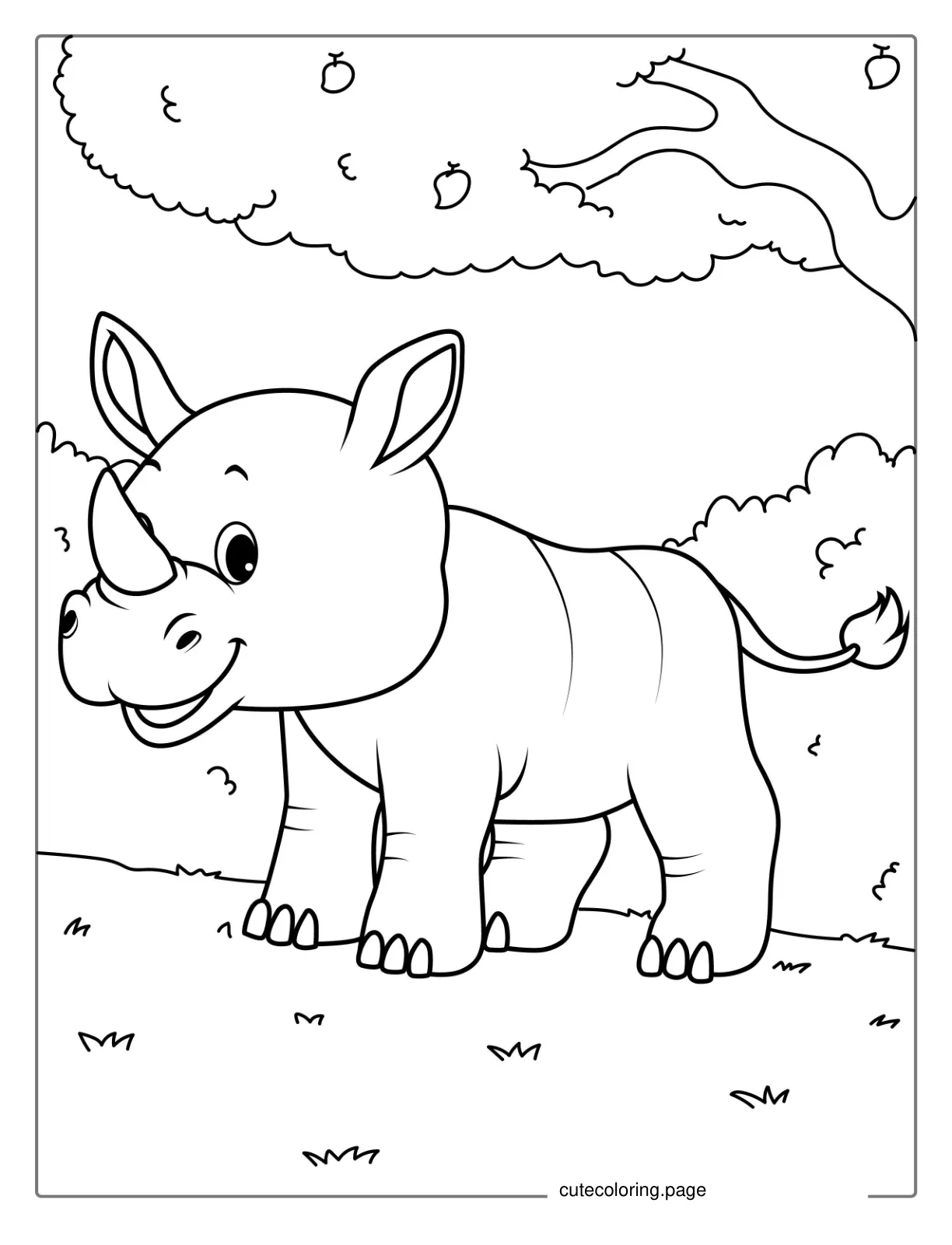 Easy Rhino Coloring Sheet For Kids coloring page