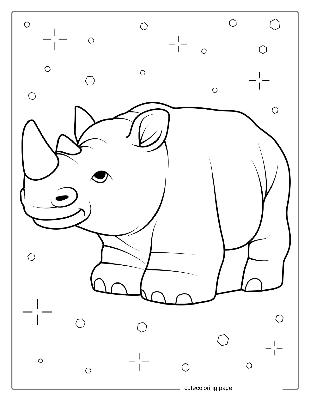 Kawaii Themed Rhino Coloring Sheet coloring page