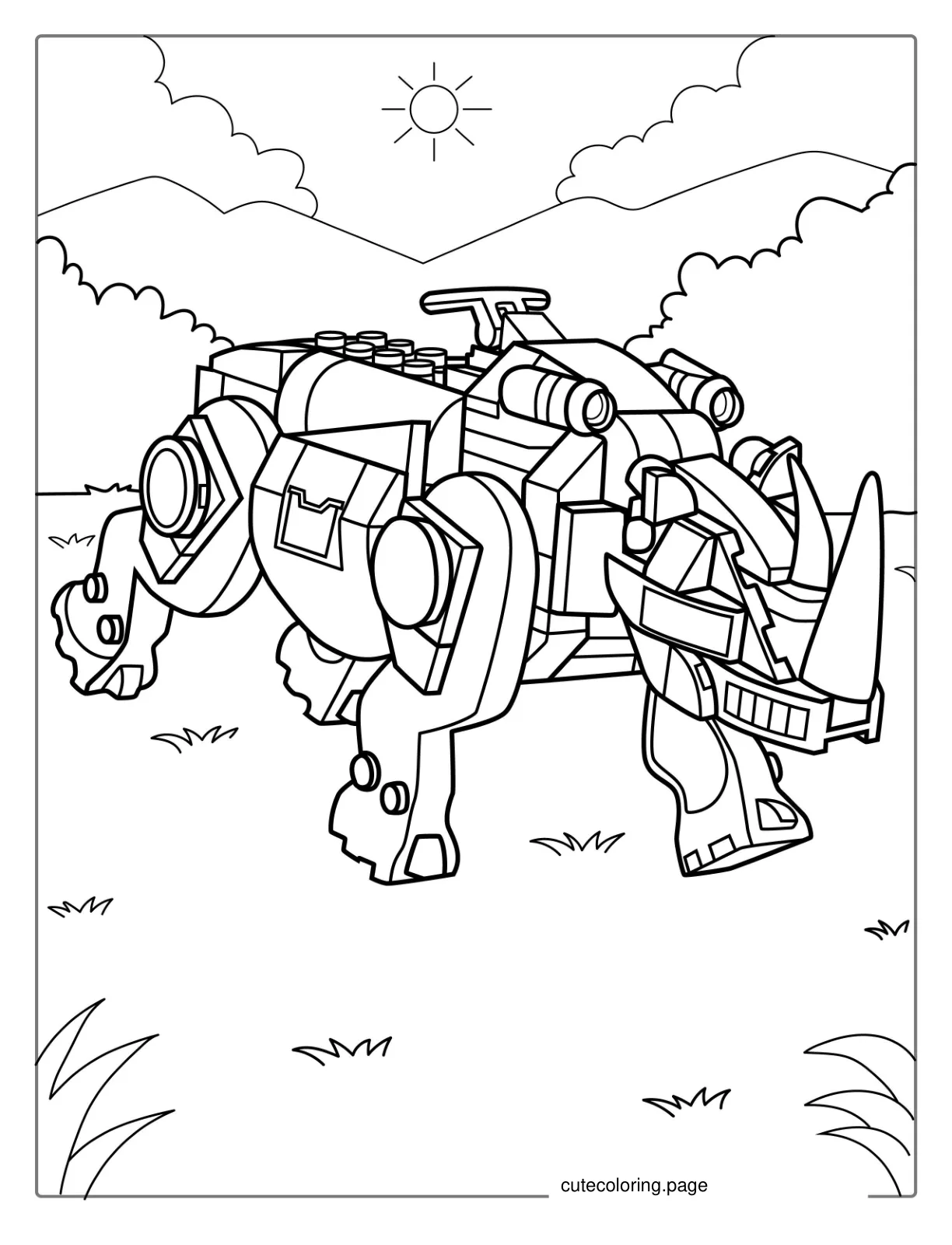 Lego Rhinoceros Coloring Page For Kids coloring page