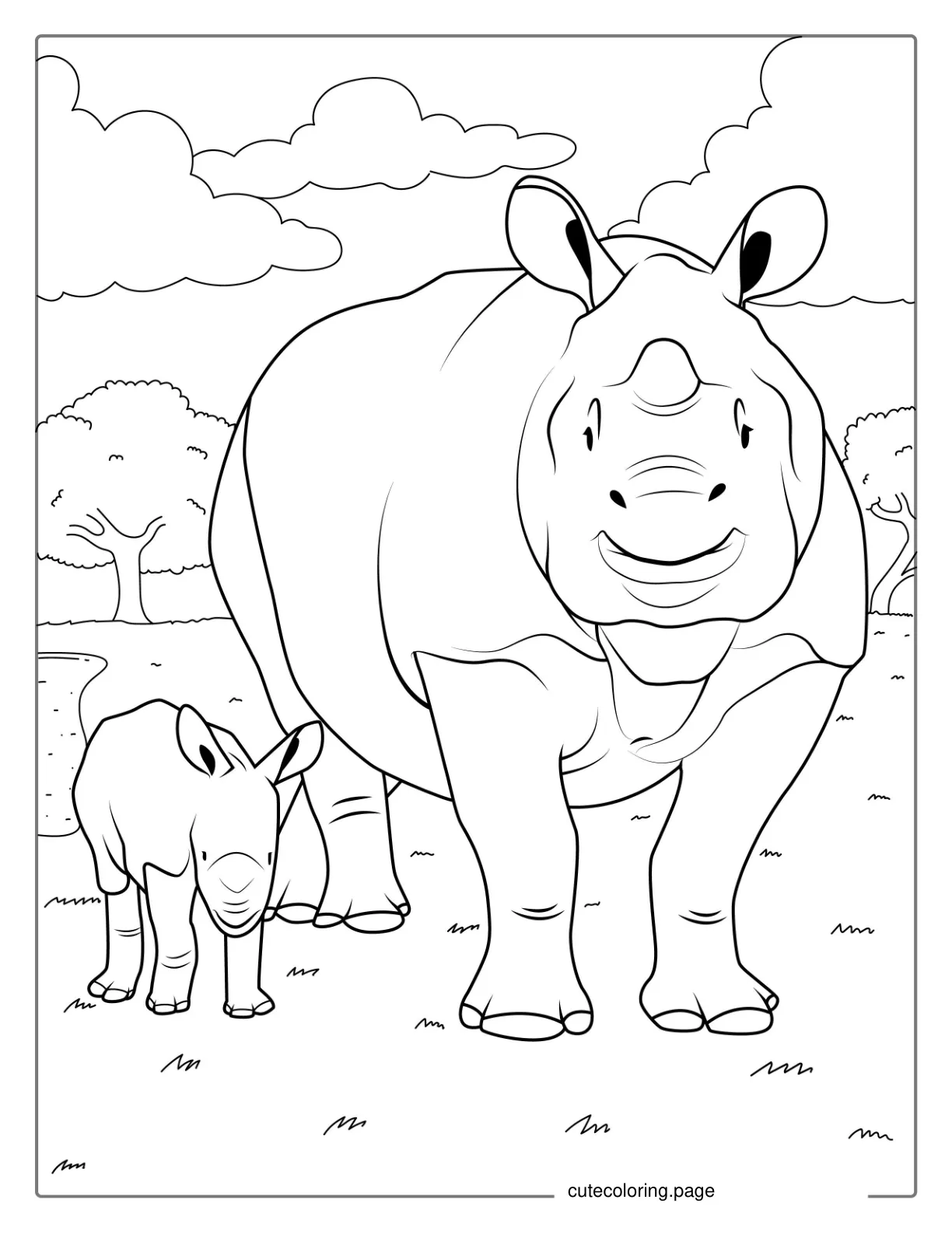 Mother And Baby Rhino Coloring Picture coloring page