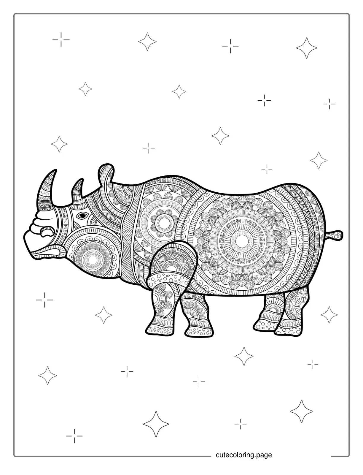 Rhino Mandala Coloring Page For Adults coloring page