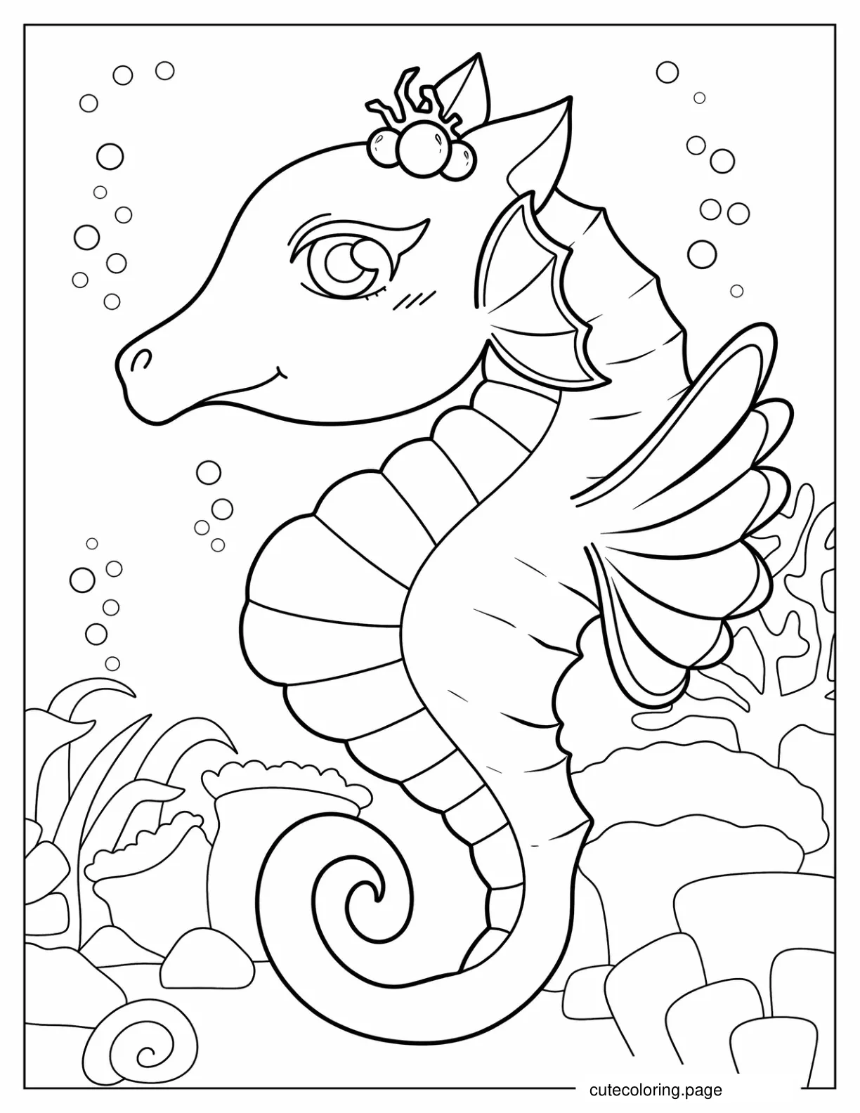 Cartoon Seahorse Surrounded By Coral coloring page