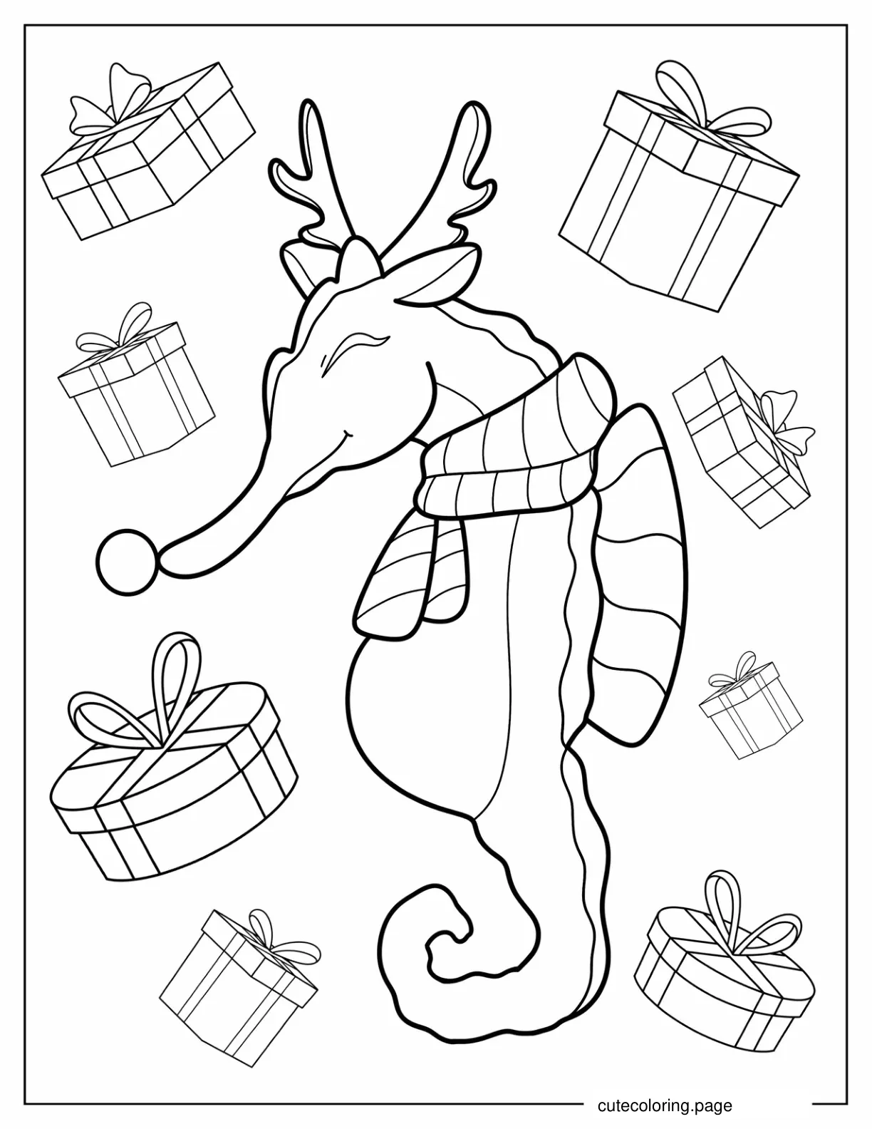 Christmas Themed Seahorse To Color coloring page