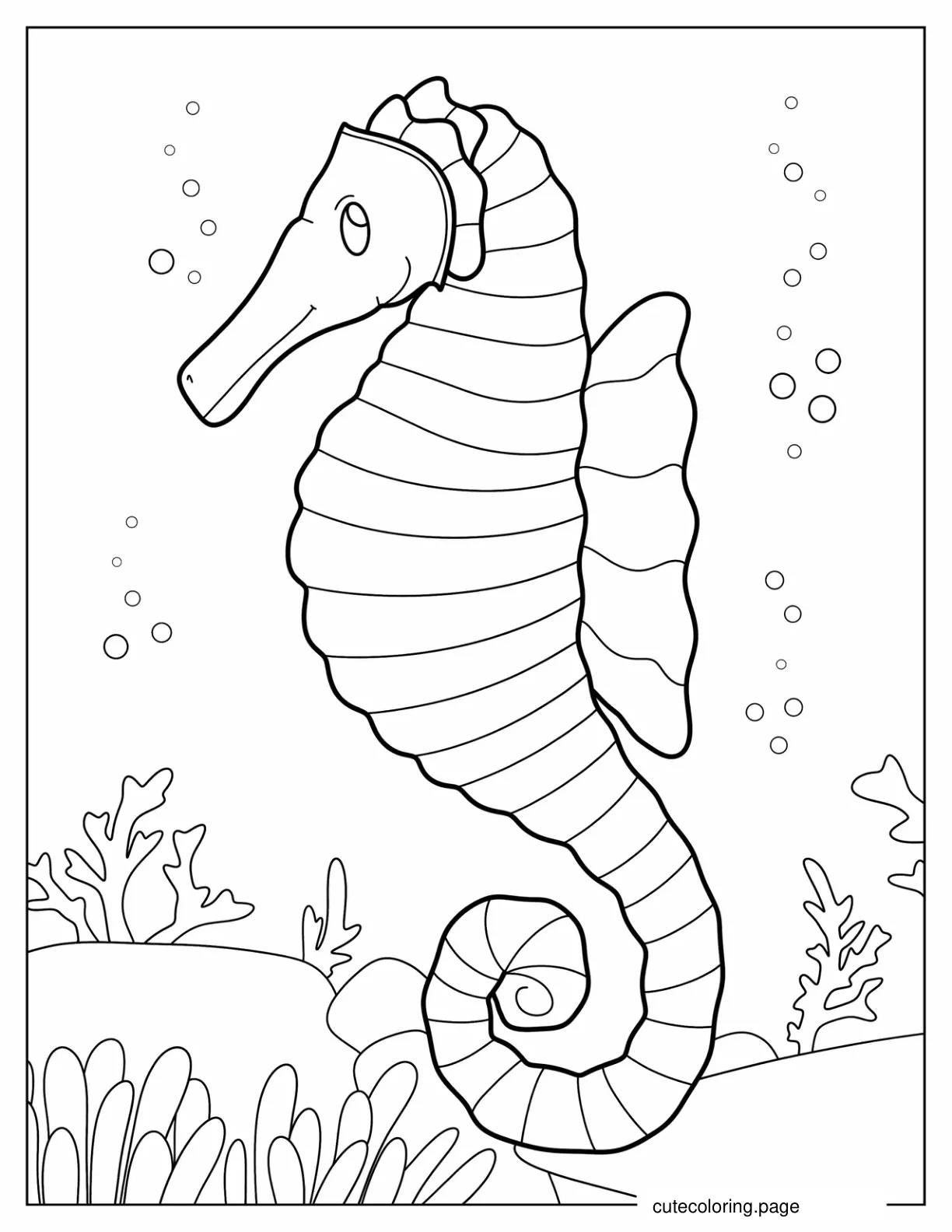 Coloring Page Of a Realistic Looking Seahorse coloring page