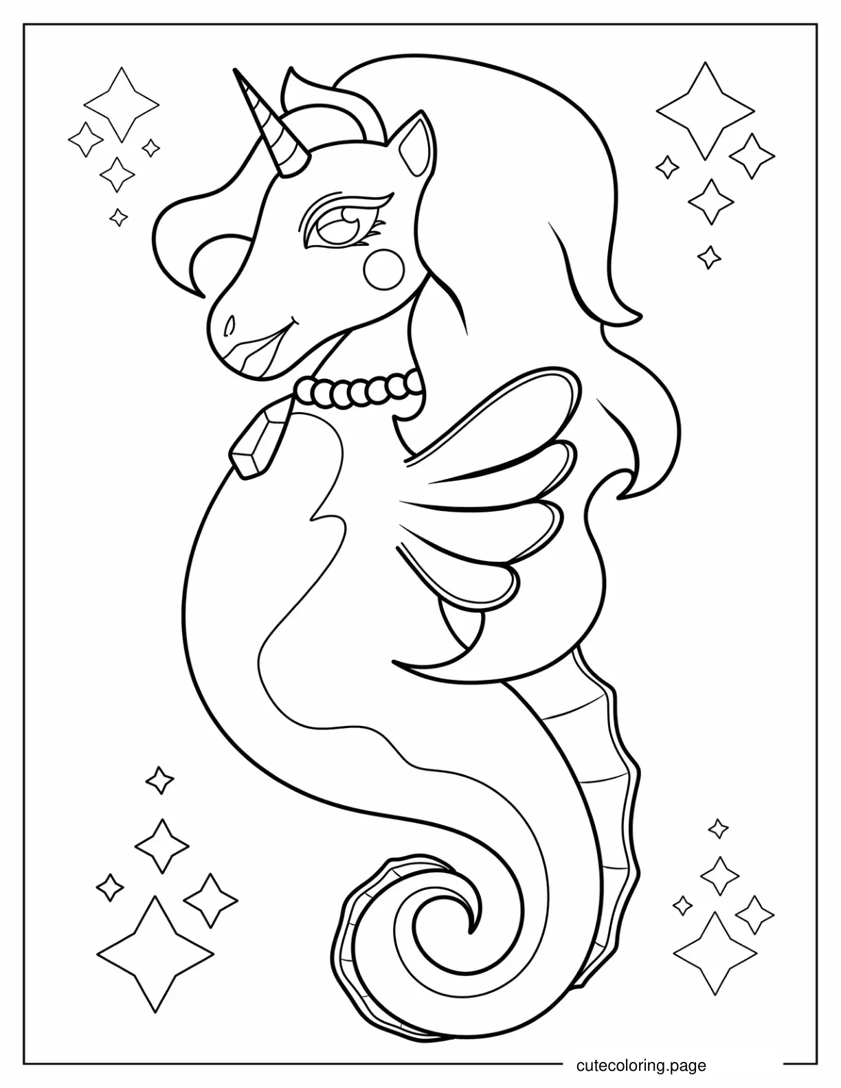 Coloring Page Of a Unicorn Seahorse coloring page