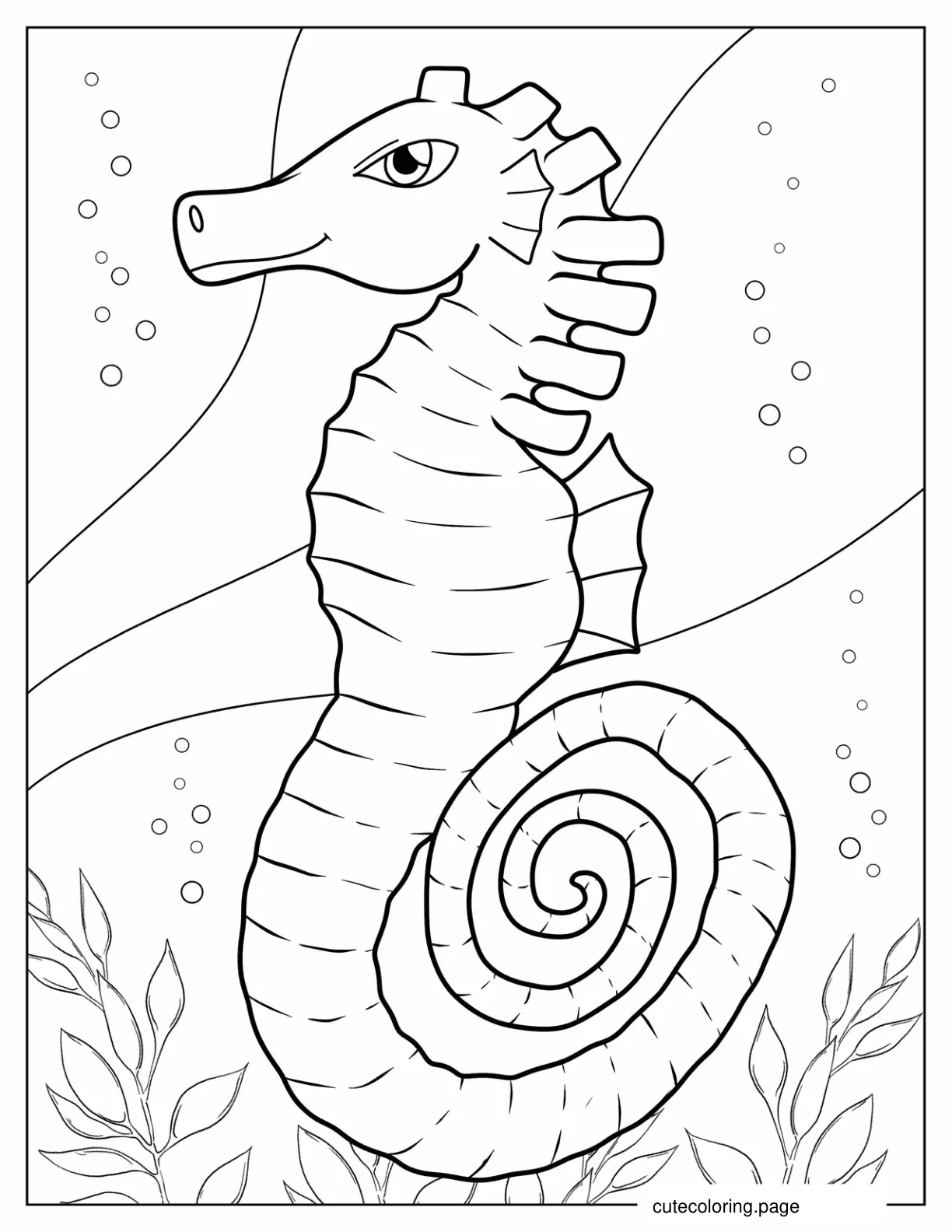 Easy Outline Of a Seahorse With Long Tail coloring page