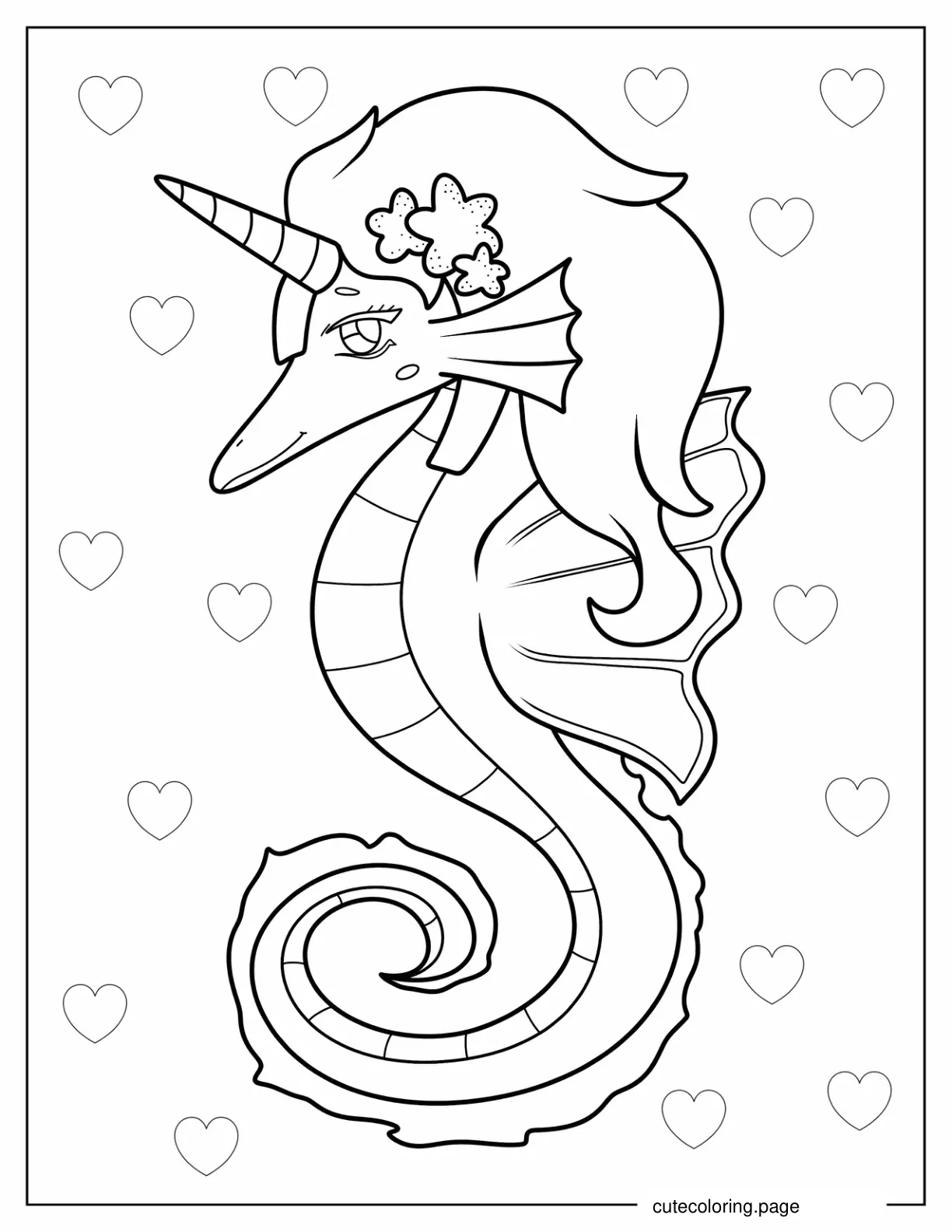 Unicorn Seahorse Coloring Page For Kids coloring page