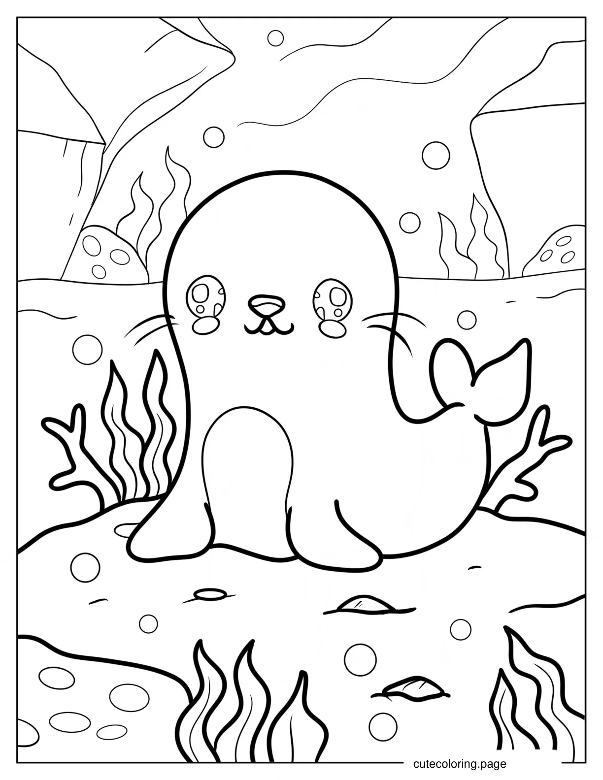 Chibi Cartoon Seal Underwater coloring page