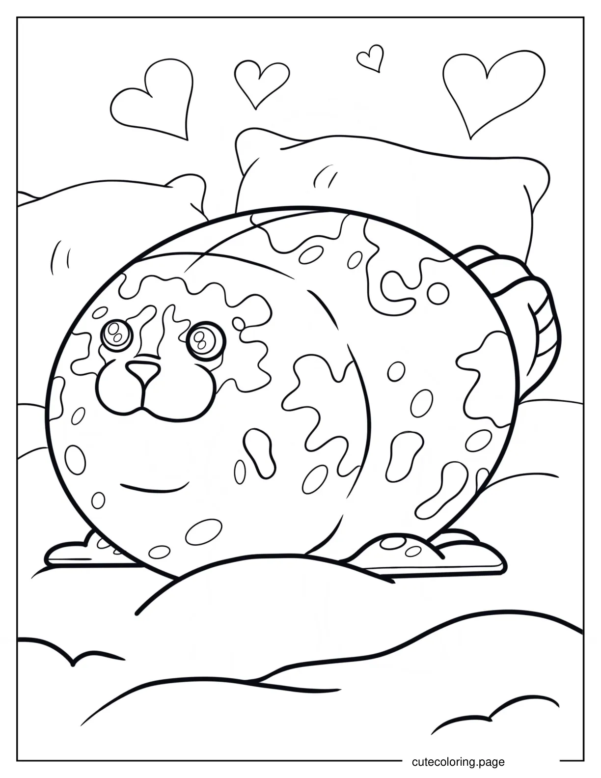 Cute Seal Stuffed Toy On A Bed Coloring Sheet coloring page